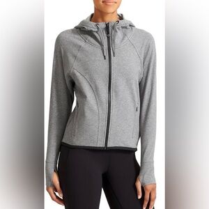 Athleta Sentry Anorak Hoodie Jacket in Grey Heather Black Trim Sz Large $89 NWT